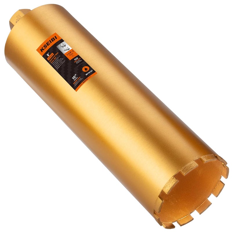 KSEIBI 619127 Wet Concrete Core Drill Bit, 5-Inch Diameter for Drilling Concrete, Marble, Granite, Brick, and Hard Masonry 16-Inch Drilling Depth, 1-1/4"-7 Arbor, 10mm Segment Height Diamond Hole Saw - Image 1
